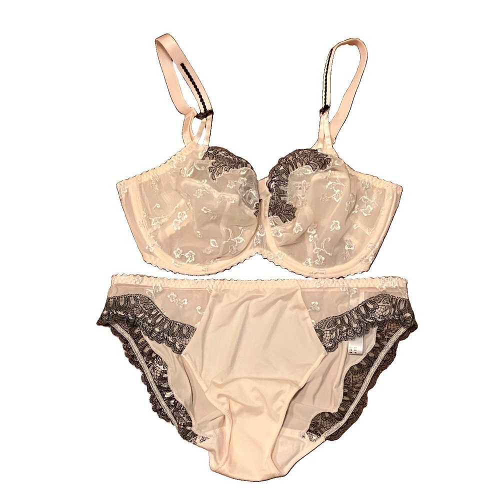 Prima Donna Promise Underwire Bra & Panties Set 34D/M Cream Black 0162990